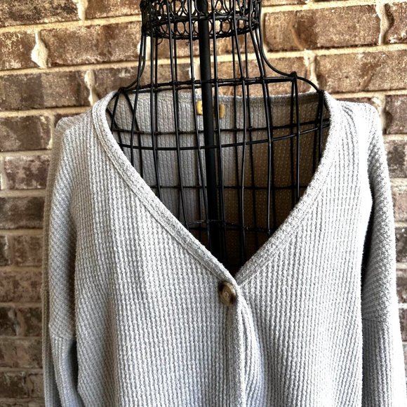 Piko 1988 Waffle Knit Cardigan Sz S Gray Button Oversized Sweater Henley… - Picture 3 of 12